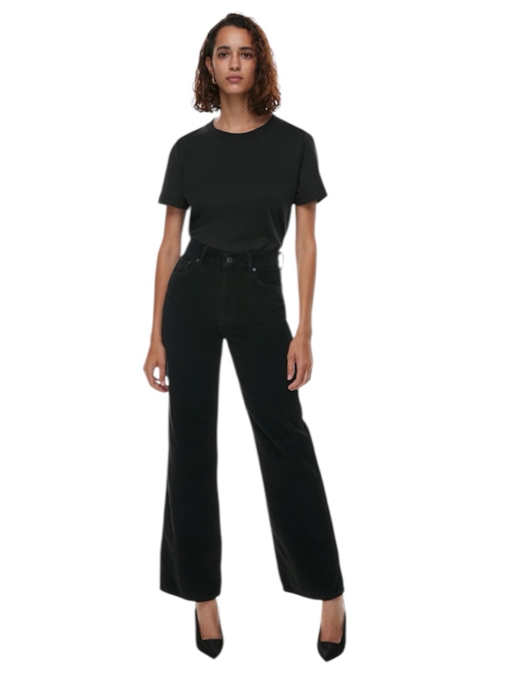 Denim Forum Women’s The Farrah Corduroy Hi-Rise Wide Pant in Black Size 26